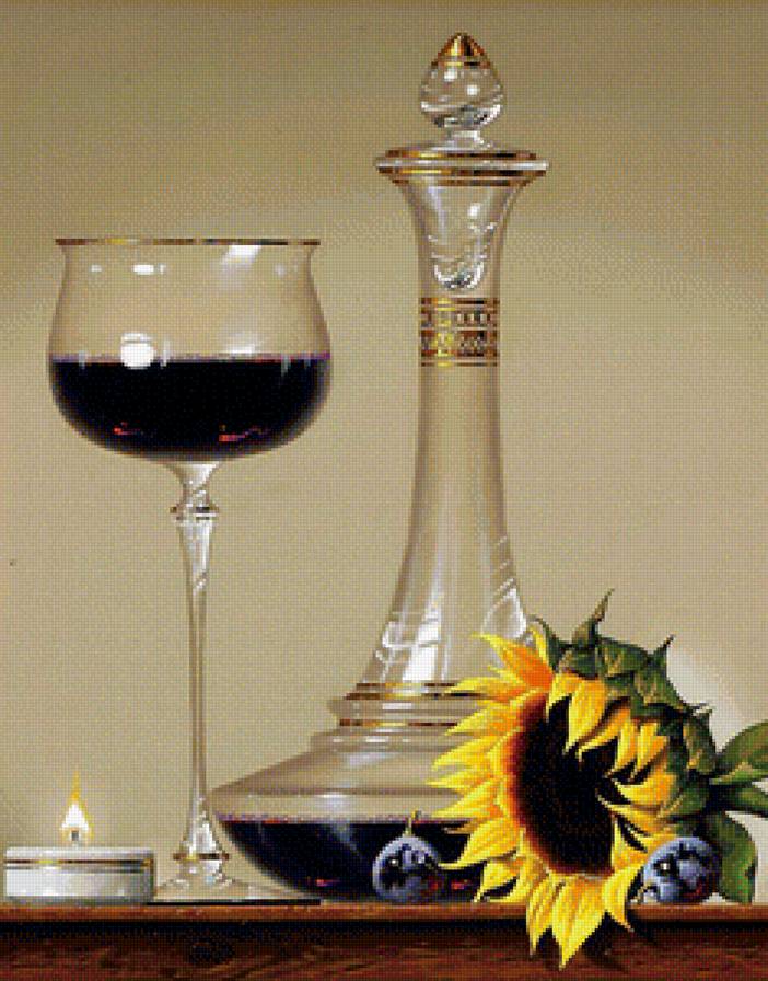 Панель для кухни - виноград, для кухни, натюрморт, вино, бокал, подсолнух, огонь, свеча - предпросмотр