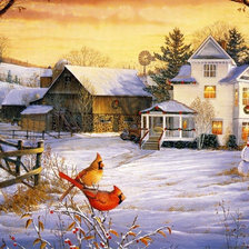 Схема вышивки «зима_в_деревне»
