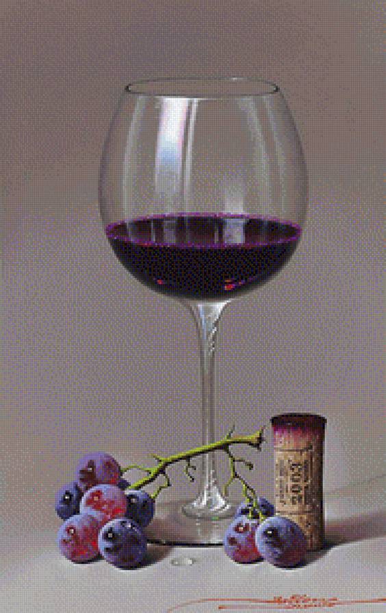 Худ. Хавьер Мулио. Натюрморт. - бокал, виноград, вино, живопись., натюрморт - предпросмотр