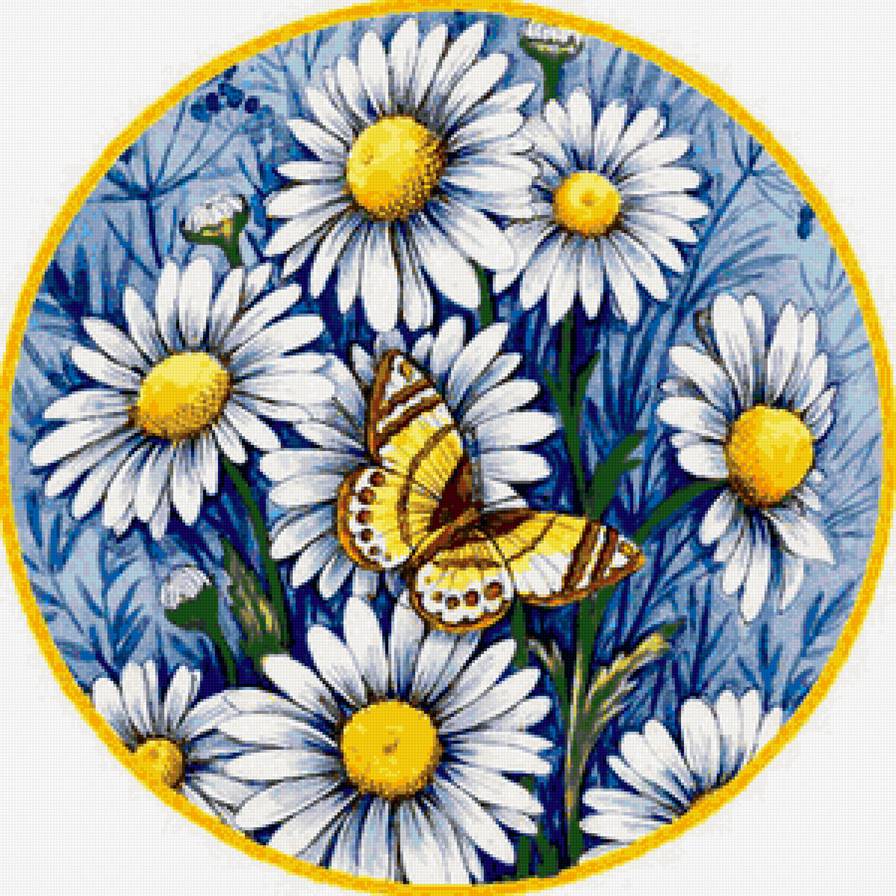 Ромашки и бабочка - цветы, бабочка, ромашки - предпросмотр