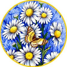 Схема вышивки «Ромашки и бабочка»