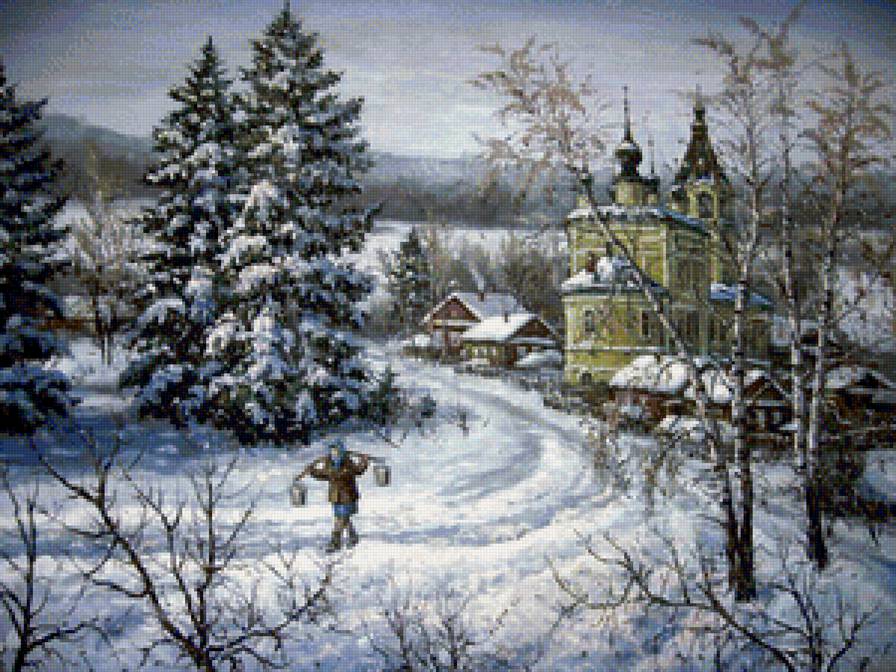 русская зима - деревня, зима, пейзаж - предпросмотр