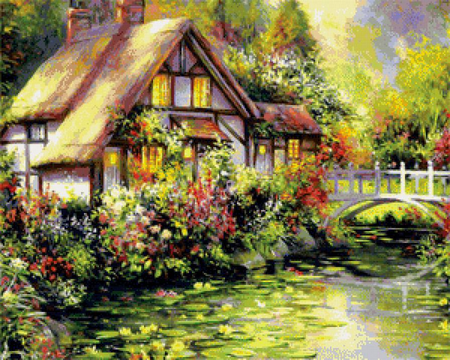 летний домик - картина, пейзаж, весна, лето, природа, лес, живопись, дом - предпросмотр