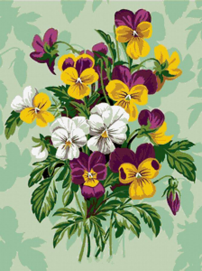 Анютины глазки - букет, панель, цветы, полевые цветы, анютины глазки, анютки, панно - предпросмотр