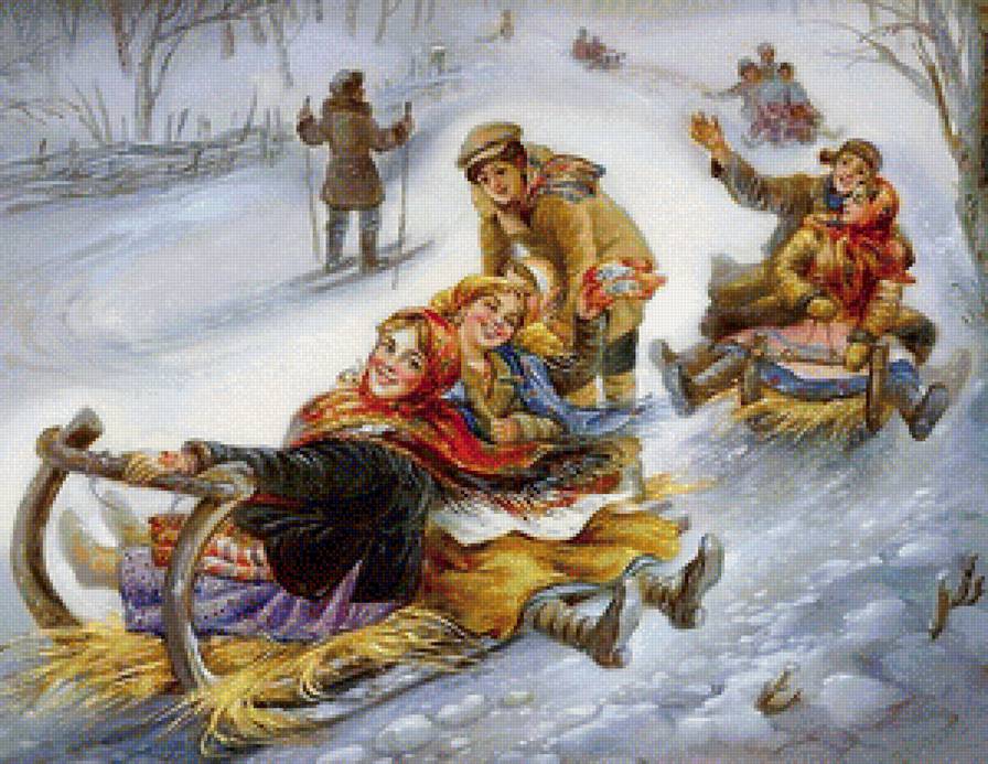 Русь. Зимние забавы. - картина, зима - предпросмотр