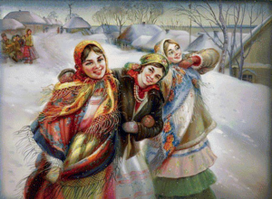 Русские красавицы - зима, люди, картина - предпросмотр