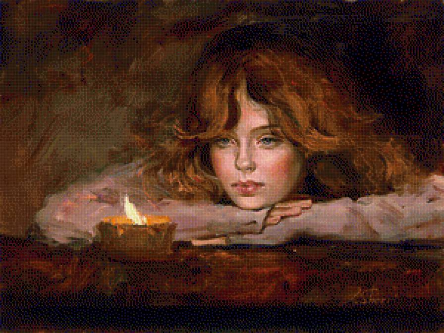 свеча горела на столе. - девушка, свеча - предпросмотр