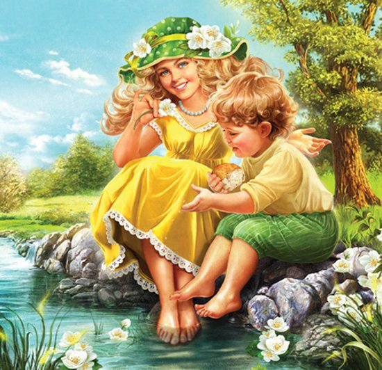 У ручья - вода, картина, природа, люди - оригинал