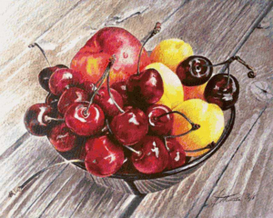 Фрукты - вишня, фрукты, персики, черешня - предпросмотр