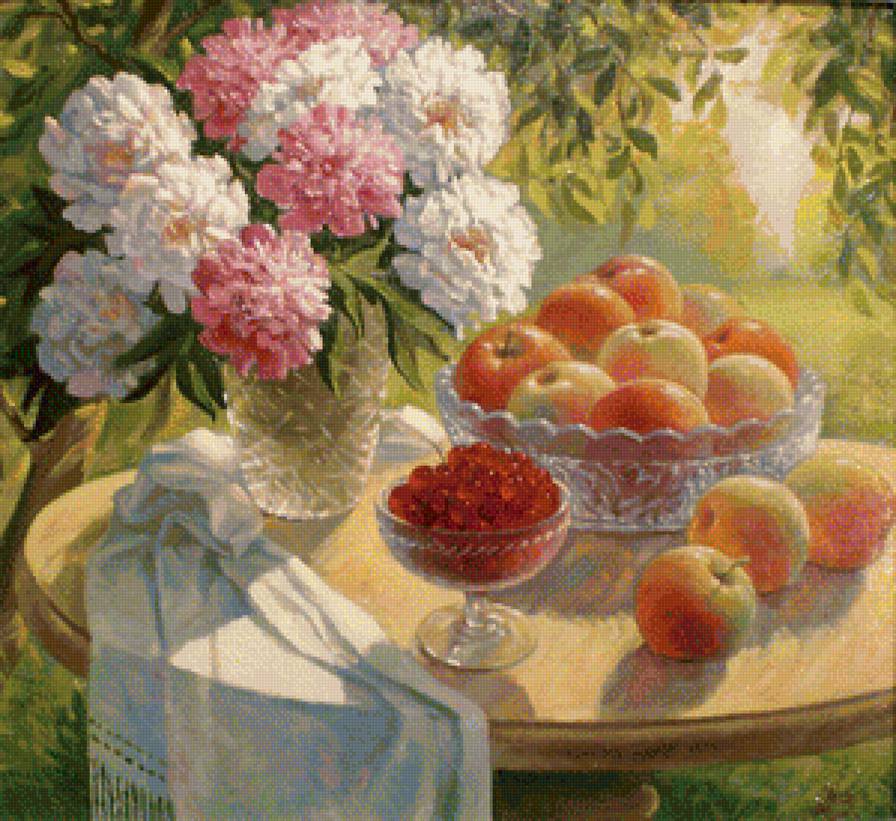 сад - пионы, лето, яблоки - предпросмотр