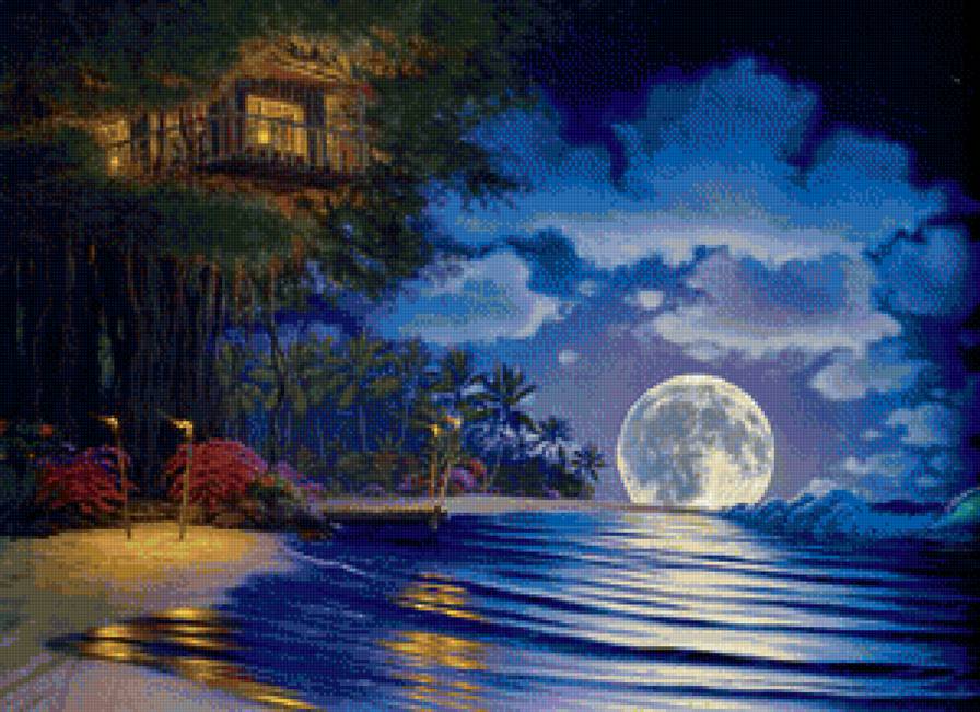 пляж - пляж, ночь, луна, море, пейзаж - предпросмотр