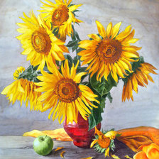 Схема вышивки «Подсолнухи и яблоко»