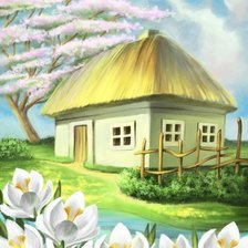 Схема вышивки «Домик в деревне . Весна»