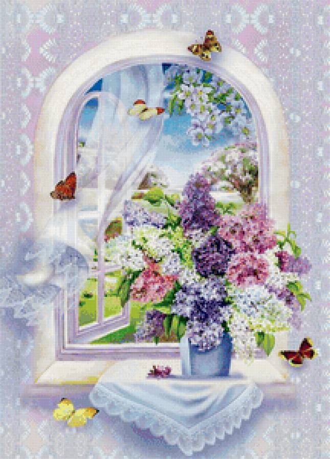 весна в окно стучится - бабочки, весна, окно, сирень - предпросмотр