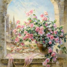 Схема вышивки «букет цветов у окна»