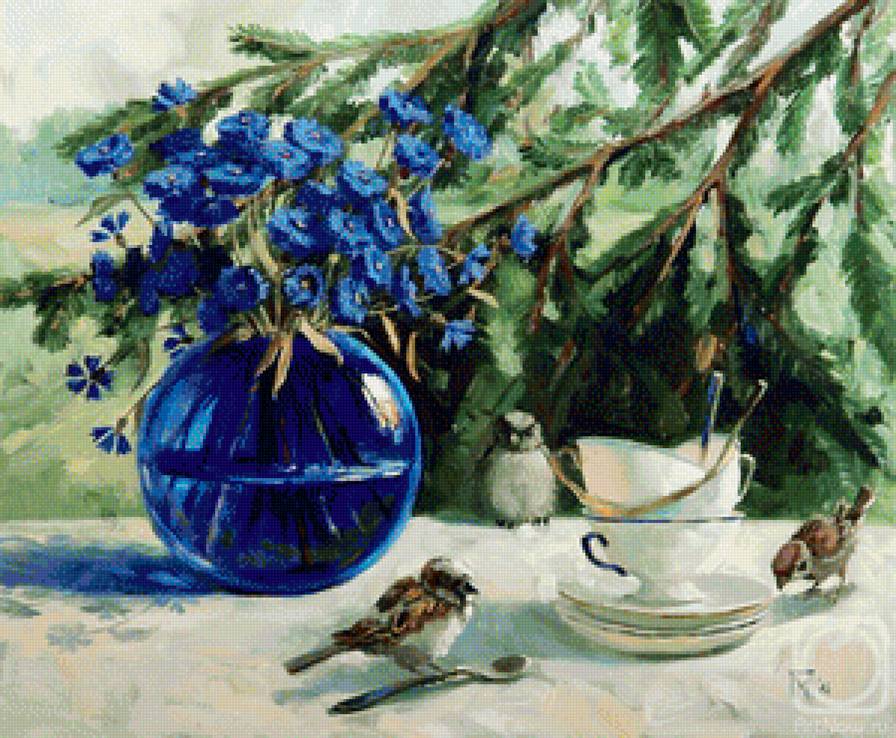 Павлова М. Воробьи - цветы, птицы, натюрморт - предпросмотр