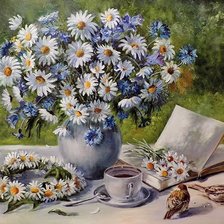 Схема вышивки «Ромашки на окне»