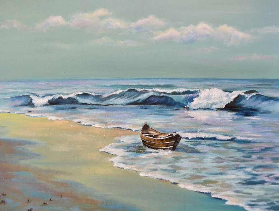 Одинокая лодка - пейзаж, море, живопись, картина, лодка - оригинал