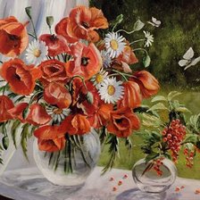 Схема вышивки «Маки на окне»