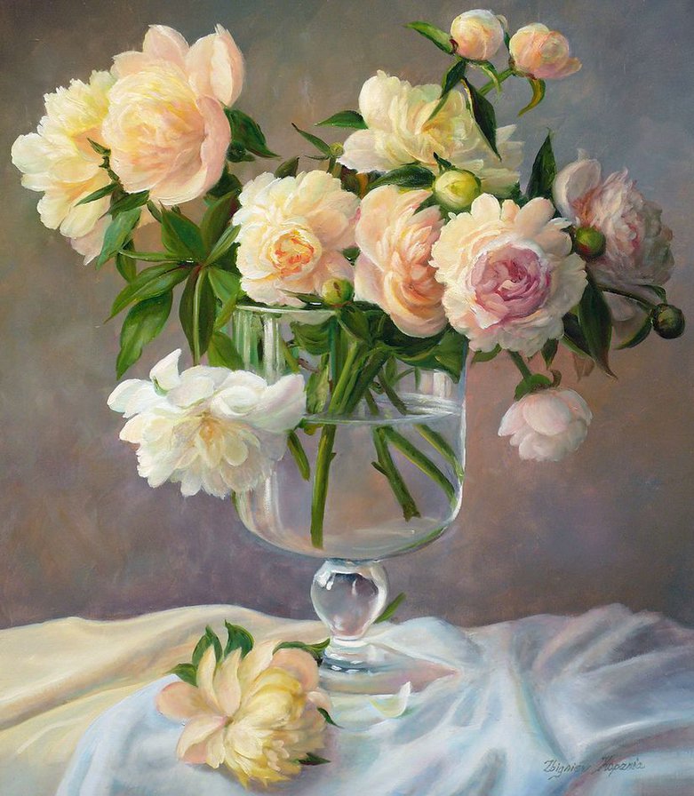 пионы в вазе - пионы, натюрморт, флора, букет, цветы - оригинал