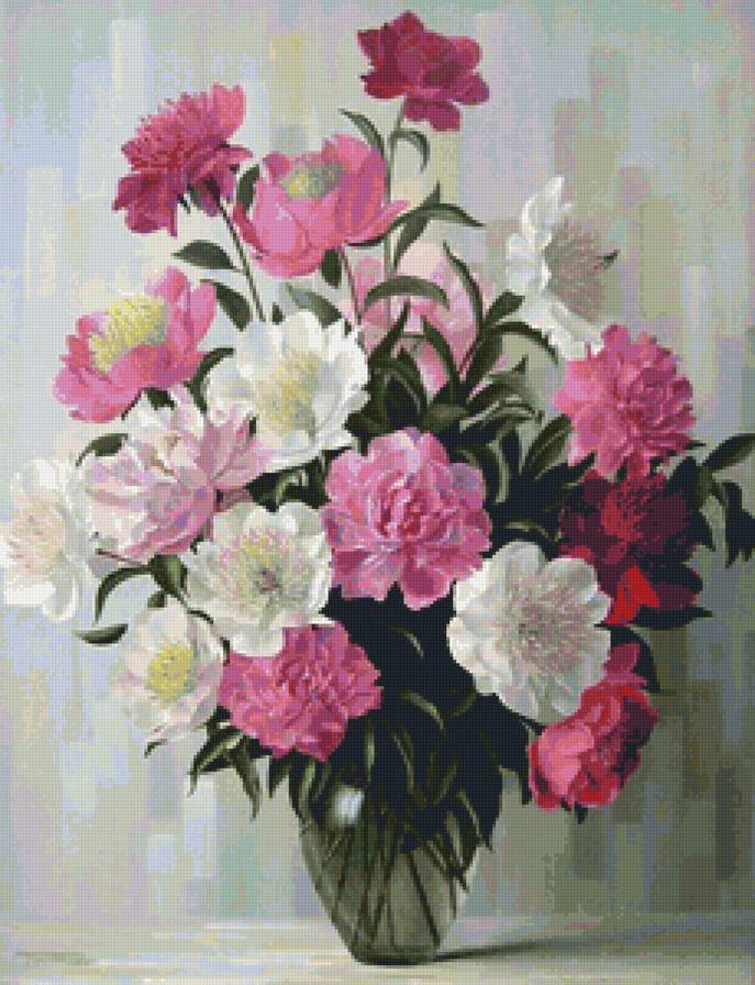 пионы в вазе - натюрморт, пионы, цветы, флора, букет - предпросмотр