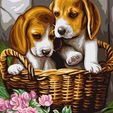 Схема вышивки «ЩЕНКИ В КОРЗИНКЕ»