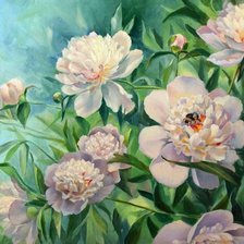 Схема вышивки «Шмель на пионе»