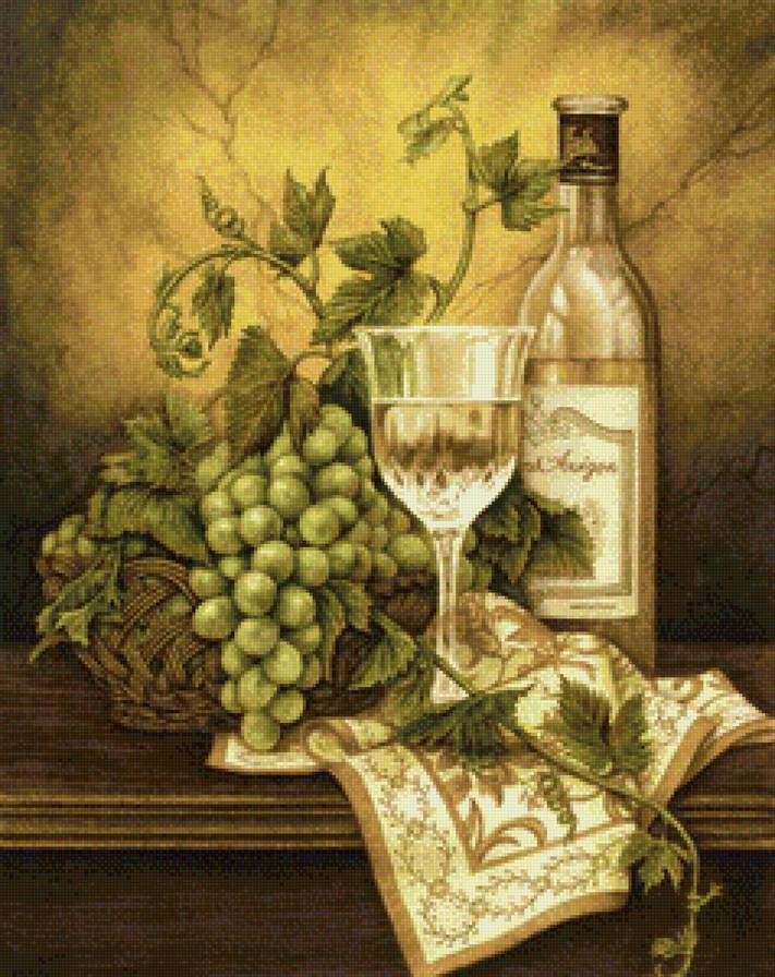 натюрморт для кухни - фрукты, виноград, натюрморт, вино - предпросмотр