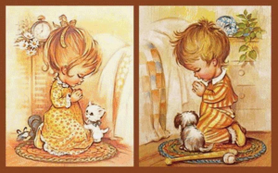 молитва - девочка, дитя, малыш, диптих, ребенок, молитва, мальчик - предпросмотр