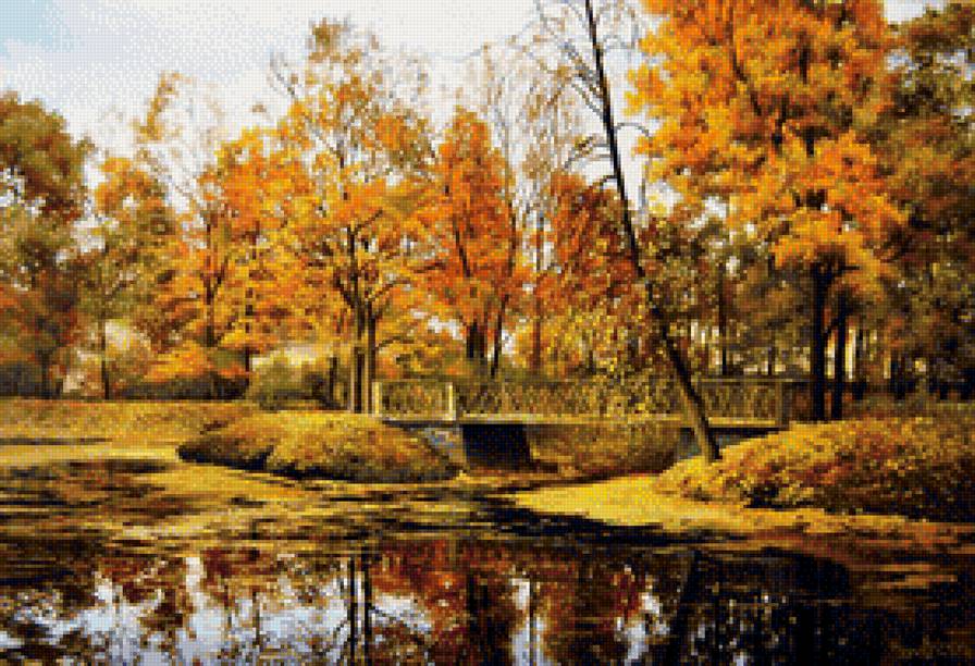осенний парк - пейзаж, осень, парк, пруд - предпросмотр