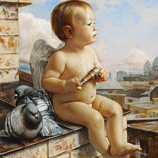 Схема вышивки «Ангелочек и голуби»