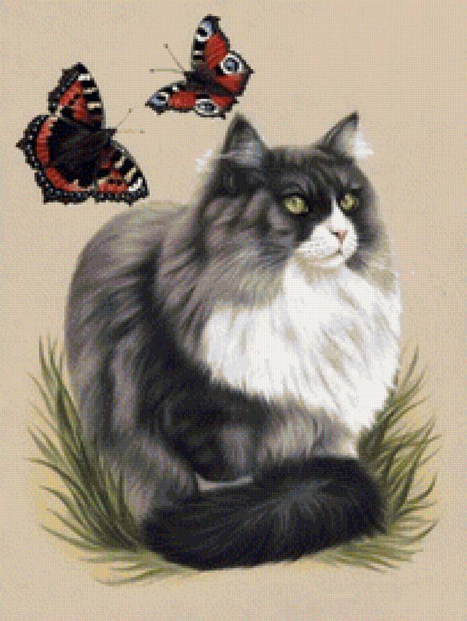 Худ. Гармашова Ирина - кошка, кот, бабочки - предпросмотр