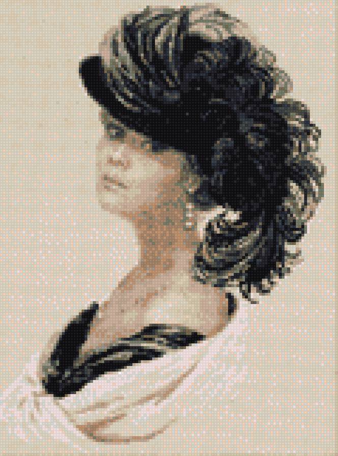 дама в чёрной шляпе - девушки, портреты, люди, шляпы - предпросмотр