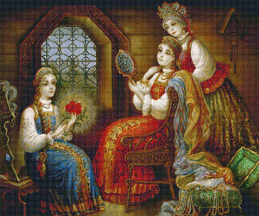 Аленький цветочек - сказка, русская, девушки, сестры, русь - предпросмотр