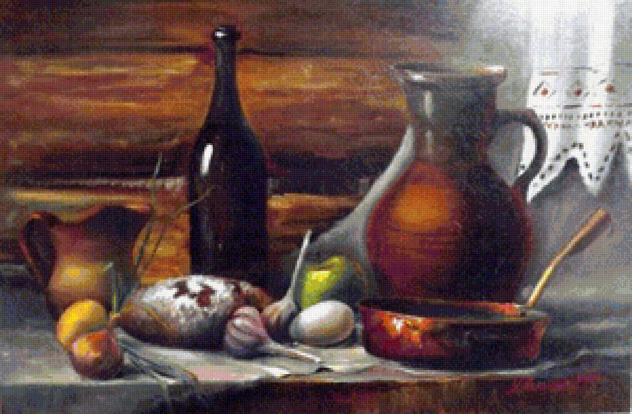 А.Филиппов Деревенский натюрморт - деревня, ужин, кувшин, еда, стол, натюрморт - предпросмотр