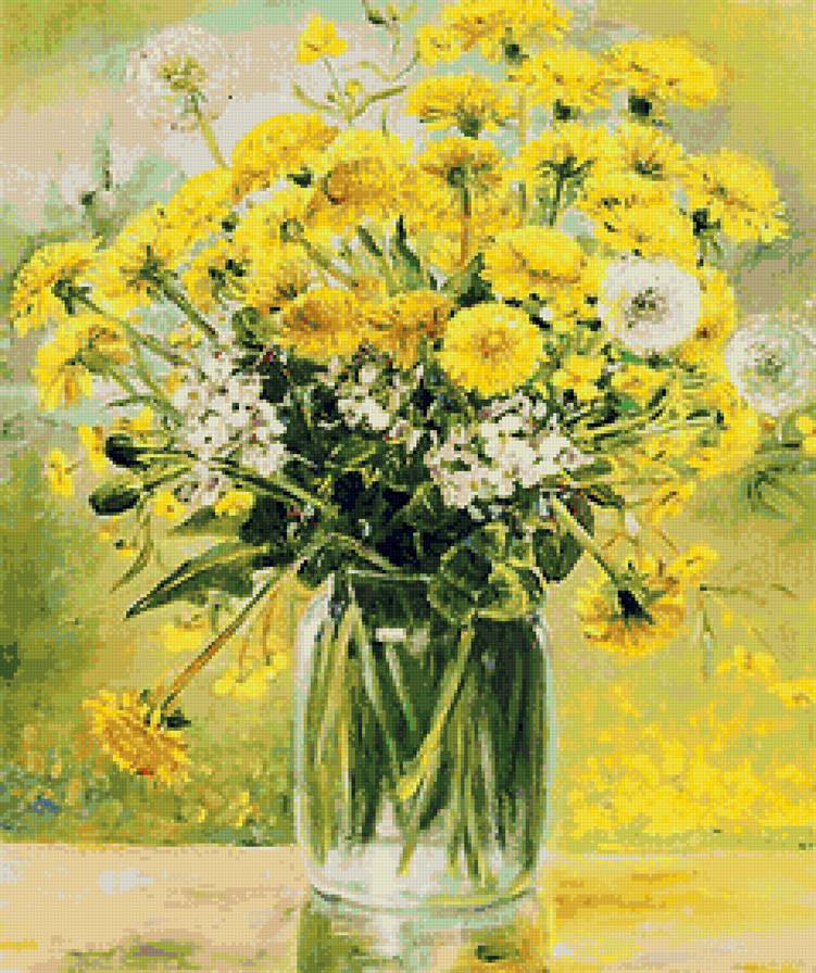 Одуванчики - цветы, одуванчики, букет - предпросмотр