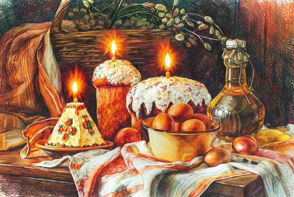 Пасхальный натюрморт - натюрморт, праздник, пасха, свеча - оригинал