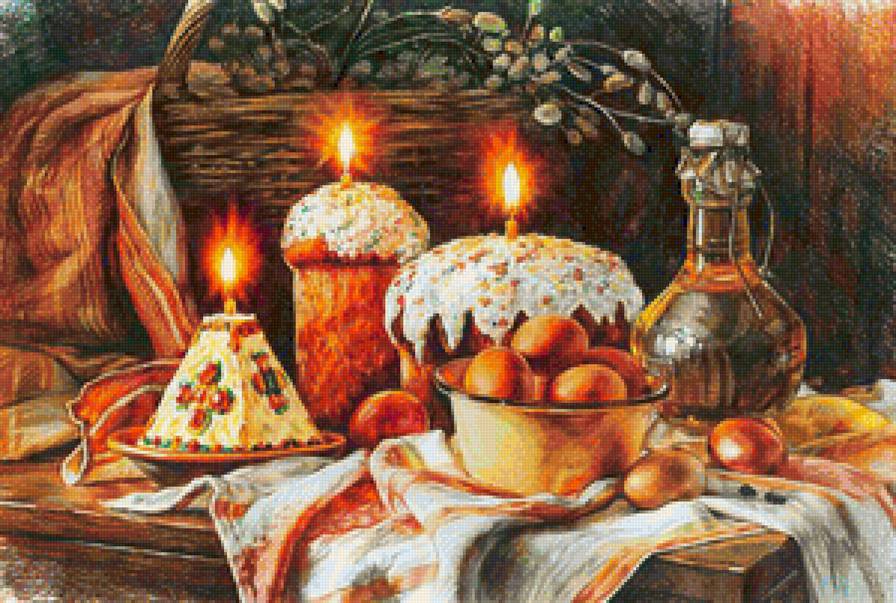 Пасхальный натюрморт - пасха, свеча, натюрморт, праздник - предпросмотр