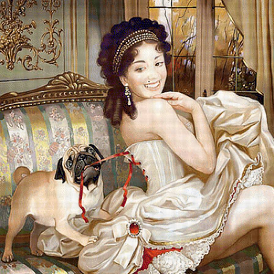 дама с собачкой - дама. собака.мопс. - предпросмотр