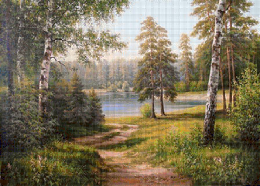 Дорога к лесному озеру - дорога, озеро, летний пейзаж, лесной пейзаж, пейзаж, лес, лесное озеро - предпросмотр