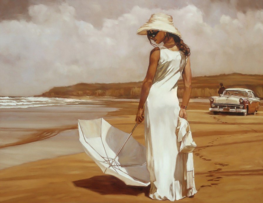 у моря - люди, море, картина - оригинал