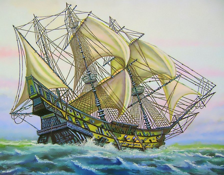 на всех парусах - море, парусник, корабль, марина, пейзаж - оригинал