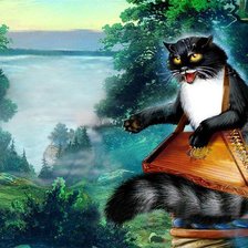 Схема вышивки «КОТ С ГУСЛЯМИ»