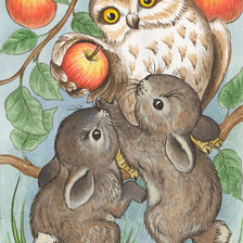 Схема вышивки «Сова и зайчата»