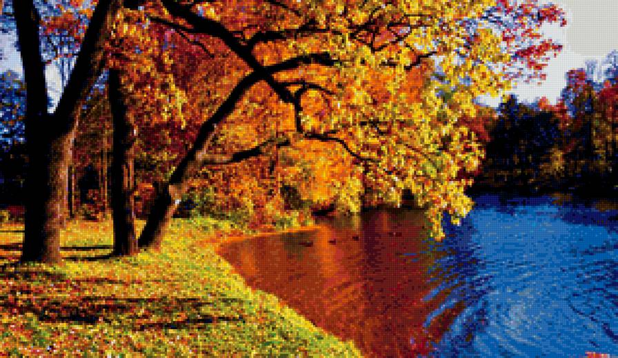 Осень на берегу озера - вода, лес, осень, озеро - предпросмотр