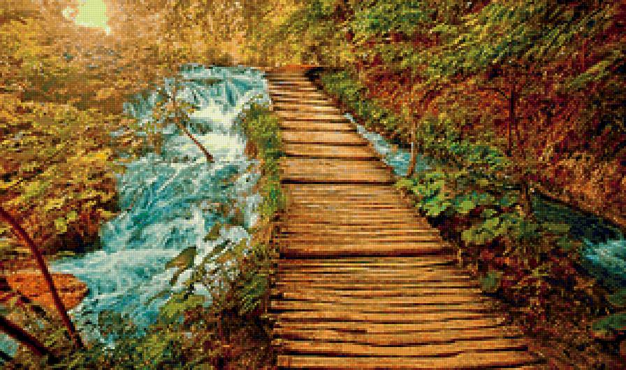 Мостик через горную речку - река, вода, мост, лес - предпросмотр