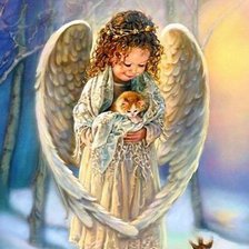 Схема вышивки «ангел с котенком»