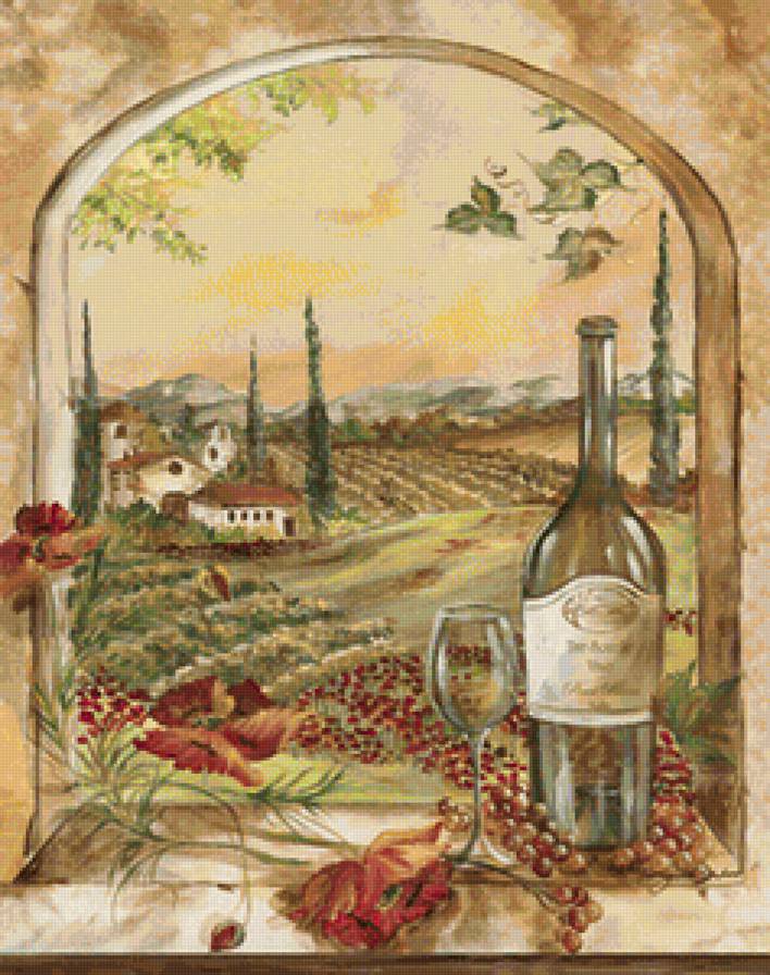 Вид на виноградники - вино, для кухни, натюрморт, маки, гоный пейзаж, виноград, виноградники - предпросмотр