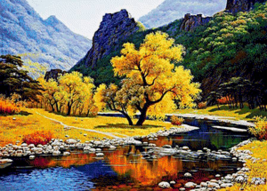 №1235977 - река, пейзаж, тропинка, природа, горы, осень, живопись, лес - предпросмотр