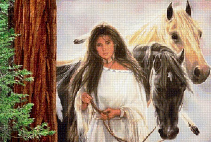 Девушка и лошади - лошади, люди, картина - предпросмотр